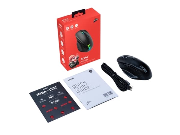 XPG ALPHA, högerhand, Optisk, USB Type-C, 16000 DPI, Svart