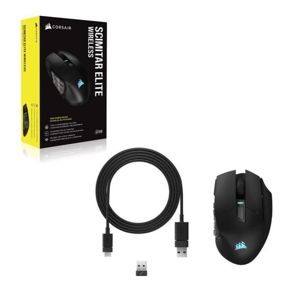 Gamingmus - Trådlös - CORSAIR - SCIMITAR ELITE RGB Trådlös - 16 programmerbara knappar - 150h batteritid - Svart (CH-9314311-EU)