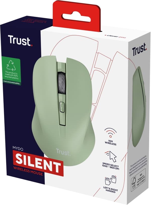 Trust Mydo - Trådlös mus - 1800 DPI - Grön