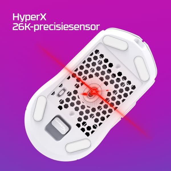 HyperX Pulsefire Haste 2 - mus - optisk - 6 knappar - trådlös, trådbunden - 2,4 GHz, Bluetooth 5.0 - trådlös mottagare (USB) - vit