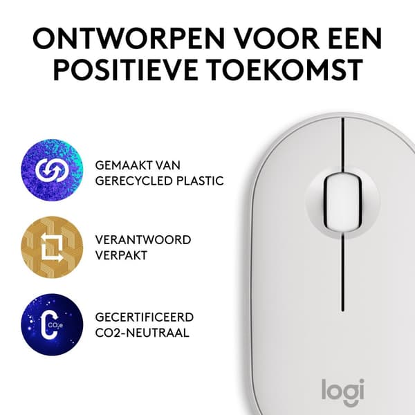 Logitech Pebble 2 M350s - mus - optisk - 3 knapper - trådløs - Bluetooth 5.2 LE - tonal hvid