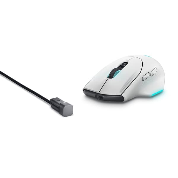 Dell Alienware AW620M - Hiiri - Oikeakätinen - optinen - 7 painiketta - langaton, langallinen - USB, 2,4 GHz - Lunar Light - vähittäismyynti - Laatikk