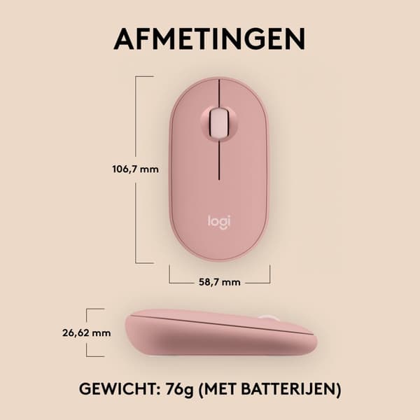 Logitech Pebble 2 M350s - mus - optisk - 3 knappar - trådlös - Bluetooth 5.2 LE - tonal rosa
