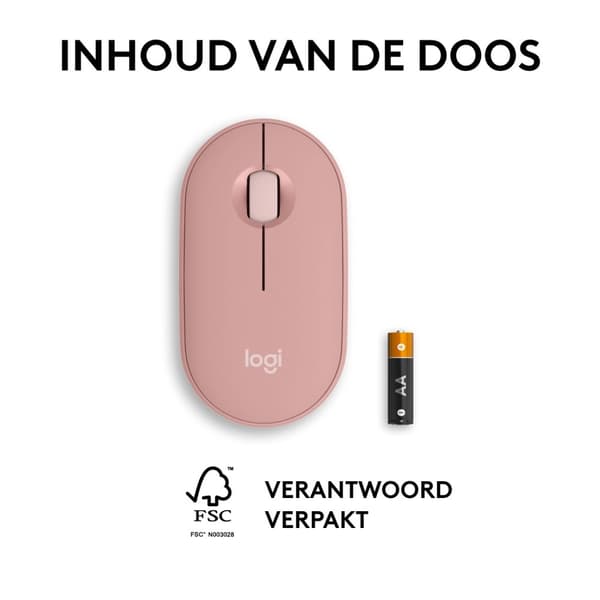 Logitech Pebble 2 M350s - mus - optisk - 3 knappar - trådlös - Bluetooth 5.2 LE - tonal rosa