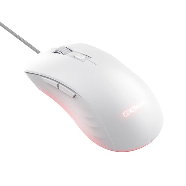 Trust GXT 924W YBAR+ - Mus - För högerhänta - optisk - 6 knappar - trådbunden - USB - vit