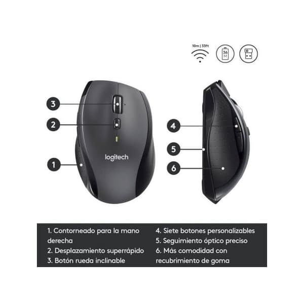 Trådlös mus - Logitech - MARATHON M705 - Ergonomisk - 7 knappar - Optisk