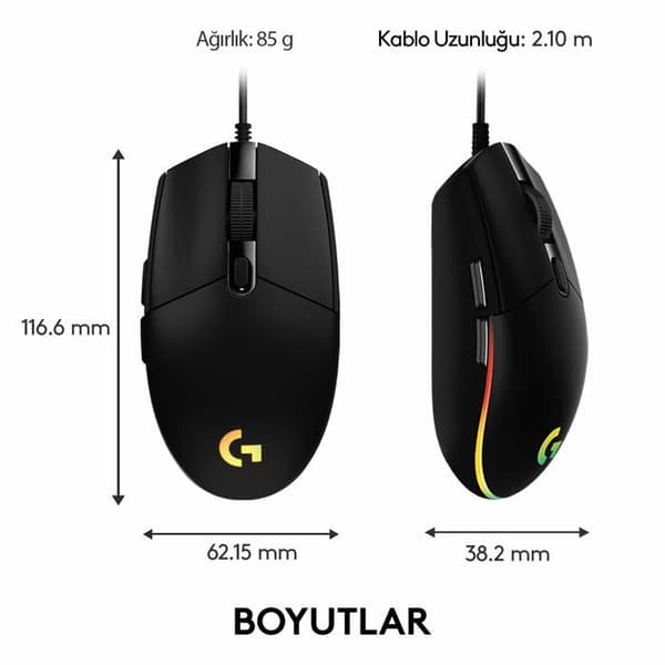 Souris Gaming - LOGITECH - G102 LIGHTSYNC - Kablé - 6 Knappar - Optisk - Svart