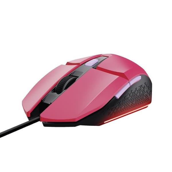 Trust Gaming GXT 109P Felox trådbunden spelmus - 6 programmerbara knappar, 200-6400 DPI, LED-belysning, 150 cm USB-kabel - Rosa Rosa