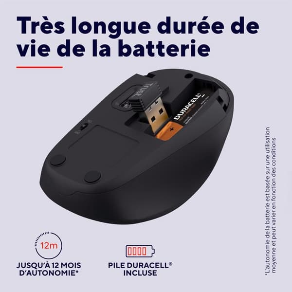 Trust Yvi+ Silent Wireless Mouse med hållbar design - 800-1600 DPI - USB-mottagare - Svart