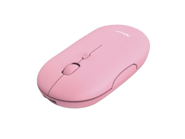 Trust Puck, Ambidextrous, Optisk, Trådlös RF + Bluetooth, 1600 DPI, Rosa