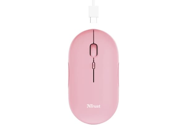 Trust Puck, Ambidextrous, Optisk, Trådlös RF + Bluetooth, 1600 DPI, Rosa
