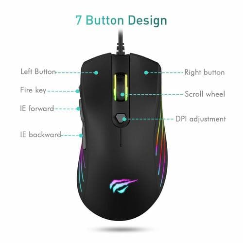 Havit MS1002 Programmerbar RGB-gamingmus 3200DPI med 7 knapper