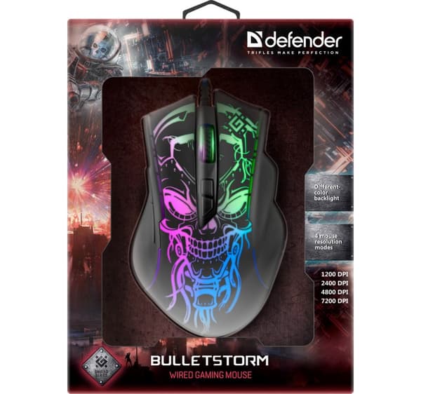 Gaming, optisk, trådbunden mus DEFENDER GM-928 BULLETSTORM 7200dpi 7P lyser