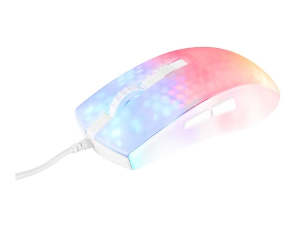 DELTACO GAMING WM87 - Mus - ultra-light, RGB - 6 knappar - kabelansluten - USB - halvgenomskinlig, vit