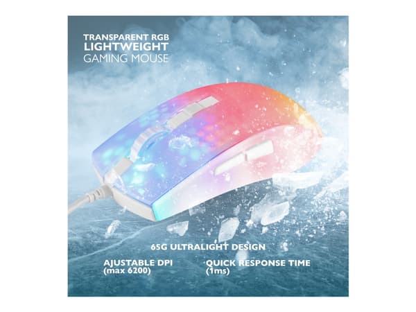 DELTACO GAMING WM87 - Mus - ultra-light, RGB - 6 knappar - kabelansluten - USB - halvgenomskinlig, vit