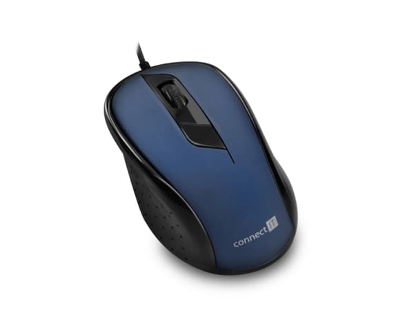 Connect IT CMO-1200-BL, högerhand, Optisk, USB Type-A, 1000 DPI, Blå Blå