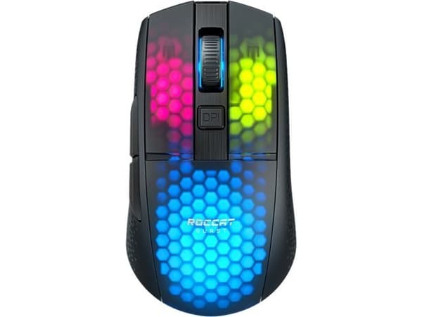 ROCCAT Burst Pro Air, högerhand, Optisk, Trådlös RF + Bluetooth, 19000 DPI, Svart