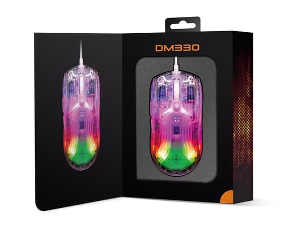 DELTACO GAMING DM330 - Mus - optisk - 6 knappar - kabelansluten - USB - transparent