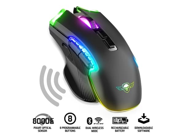 Spirit of Gamer ELITE M70, högerhand, Optisk, Trådlös RF + Bluetooth, 4800 DPI, Svart