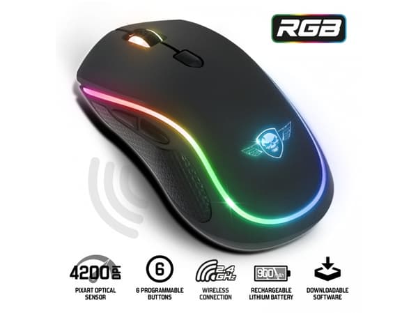 Spirit of Gamer PRO-M9, Ambidextrous, Optisk, RF Trådlös, 4200 DPI, Svart