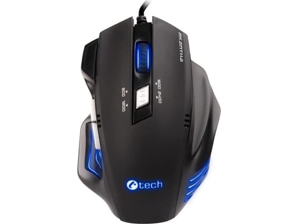 C-TECH MYSCT3221, Høyre hendt, Optisk, USB Type-A, 2400 DPI, Svart, Blå Sort, Blå