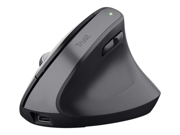 Trust Bayo+ - Vertikal mus - ergonomisk - högerhänt - optisk - 6 knappar - trådlös - 2.4 GHz - trådlös USB-mottagare - svart Svart