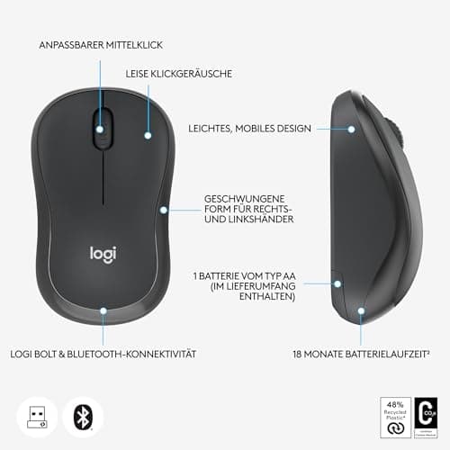 Logitech M240 til virksomheder - Mus - højre- og venstrehåndet - optisk - 3 knapper - trådløs - Bluetooth - Logitech Logi Bolt USB-modtager - Grafit (