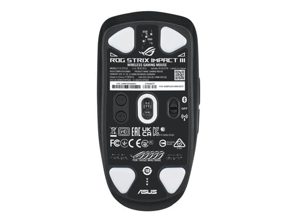 ASUS ROG Strix Impact III - Mus - optisk - 7 knappar - kabelansluten, trådlös - USB, Bluetooth 5.1, 2.4 GHz - USB ROG Omni trådlös mottagare - svart