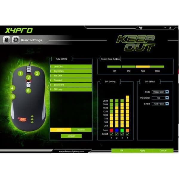 KeepOut X4Pro, Ambidextrous, Optisk, USB, 2500 DPI, 133 g, Svart, Grå, Röd