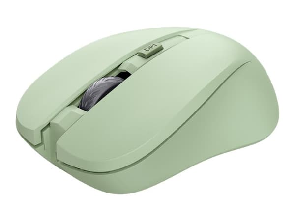 Trust Mydo - Mus - tyst - höger- och vänsterhänta - optisk - 4 knappar - trådlös - 2.4 GHz - trådlös USB-mottagare - grön Grön