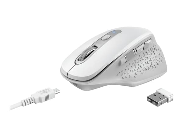 Trust Ozaa - Mus - compact, multi-device - høyrehendt - optisk - 6 knapper - trådløs - 2.4 GHz, Bluetooth - USB trådløs mottaker - hvit