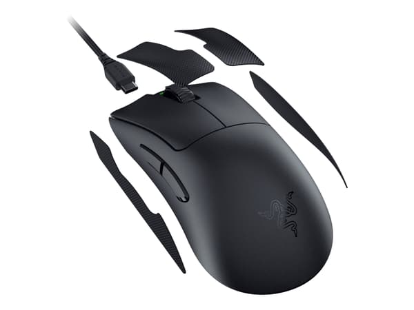 Razer DeathAdder V3 Pro - Mus - ergonomisk - mjuk känsla, 8 000 Hz - högerhänt - optisk - 5 knappar - trådlös, kabelansluten - trådlös USB-mottagare