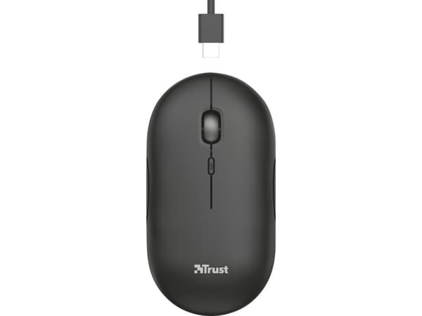 Trust Puck, Molempikätinen, Optinen, RF Wireless + Bluetooth, 1600 DPI, Musta musta