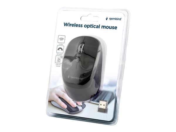Gembird MUSW-4B-05 - Mus - ergonomisk - optisk - 4 knappar - trådlös - 2.4 GHz - trådlös USB-mottagare - svart - blåsa