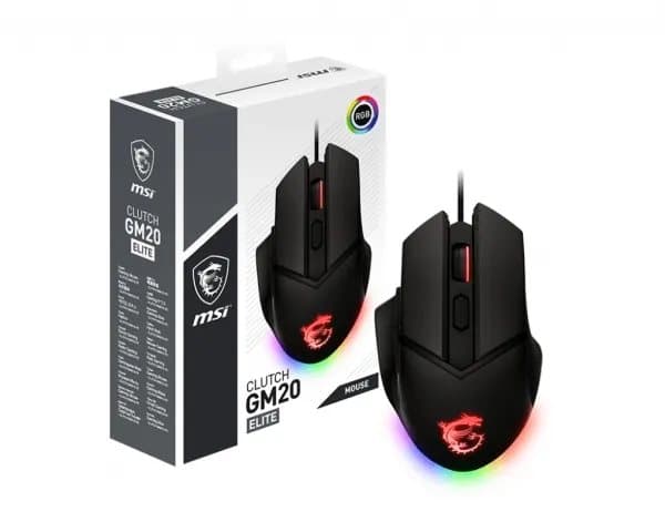 MSI Clutch GM20 Elite, Oikeakätinen, Optinen, USB A-tyyppi, 6400 DPI, Musta
