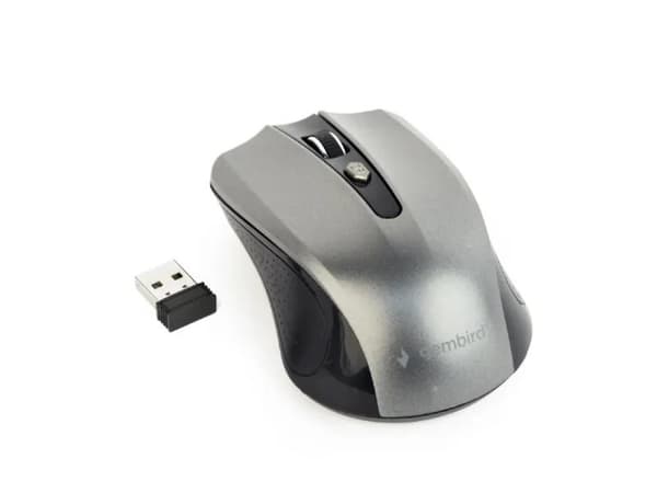Gembird MUSW-4B-04-BG - Mus - optisk - 4 knappar - trådlös - 2.4 GHz - trådlös USB-mottagare - svart, rymdgrå - blåsa Svart, Grå
