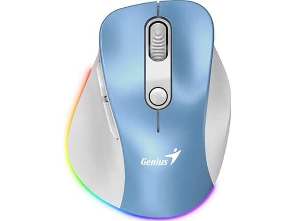 Genius Trådlös mus, Genius Ergo 9000S Pro, vit och blå, optisk, 2400DPI