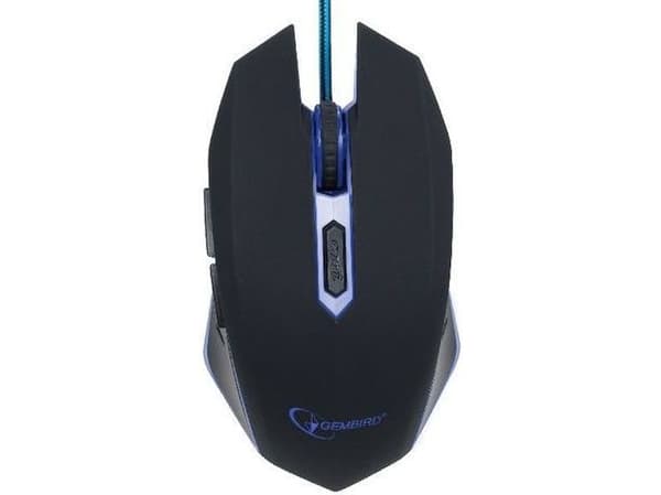 Gembird MUSG-001-B, Ambidekstriøs, USB Type-A, 2400 DPI, Sort, Blå Sort, Blå