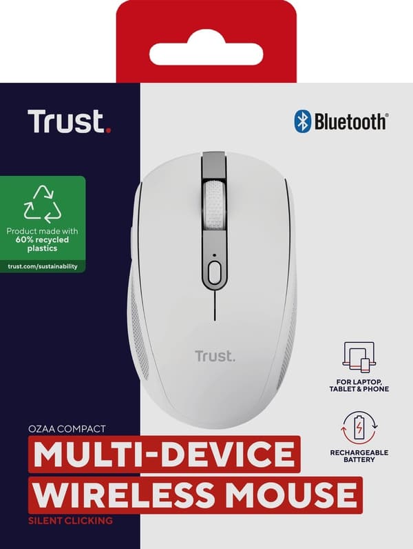 Trust Ozaa Compact - Laddbara trådlösa hörlurar - USB & Bluetooth - Stil - Vit