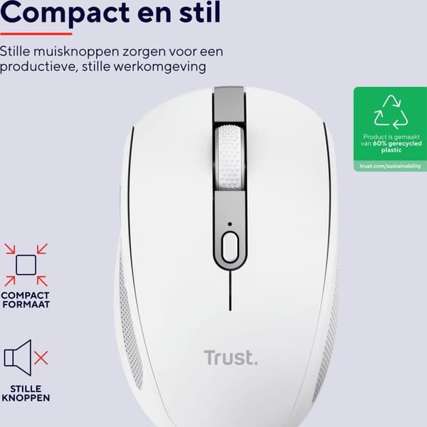 Trust Ozaa Compact - Laddbara trådlösa hörlurar - USB & Bluetooth - Stil - Vit