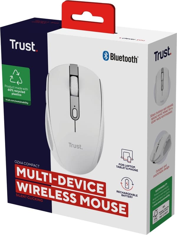 Trust Ozaa Compact - Laddbara trådlösa hörlurar - USB & Bluetooth - Stil - Vit