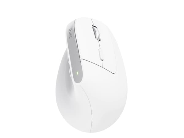 Trust Bayo+ - Vertikal mus - ergonomisk - flera enheter - högerhänt - optisk - 6 knappar - trådlös - 2.4 GHz, Bluetooth - trådlös USB-mottagare - vit