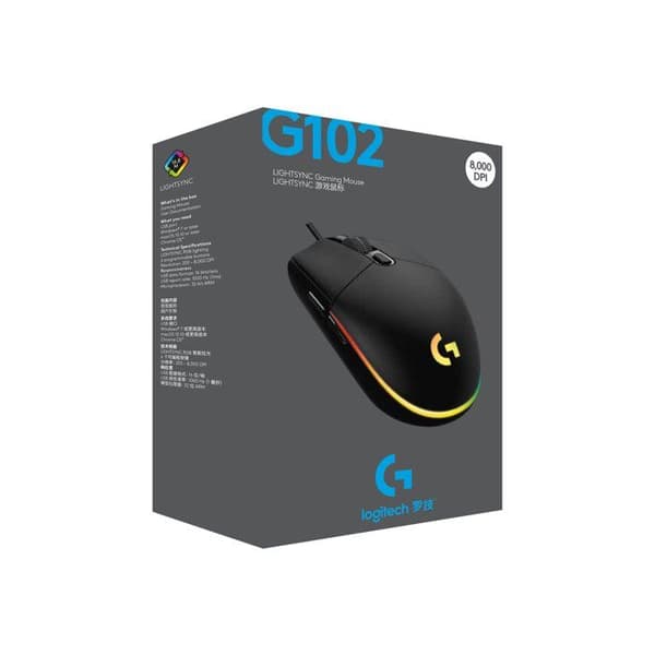 Souris Gaming - LOGITECH - G102 LIGHTSYNC - Kablé - 6 Knappar - Optisk - Svart Svart