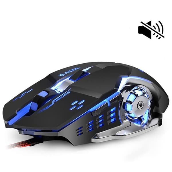 USB LED trådbunden optisk mus - Tyst klick - 2400DPI (svart)