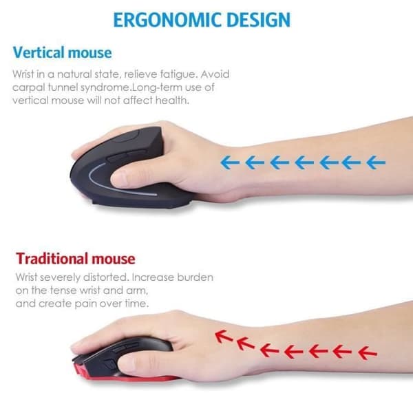 Ergonomisk vertikal USB uppladdningsbar trådlös optisk vertikal mus, optisk uthållighet med hög precision för PC-Mac