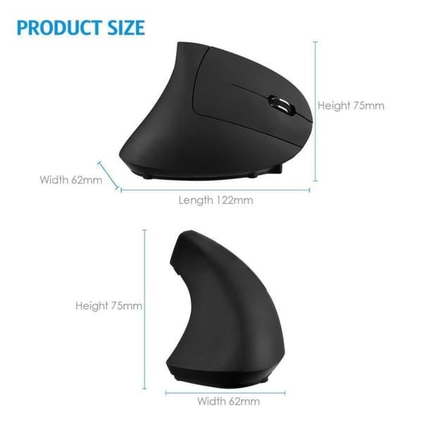Ergonomisk vertikal USB uppladdningsbar trådlös optisk vertikal mus, optisk uthållighet med hög precision för PC-Mac
