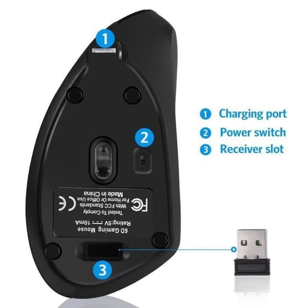 Ergonomisk vertikal USB uppladdningsbar trådlös optisk vertikal mus, optisk uthållighet med hög precision för PC-Mac
