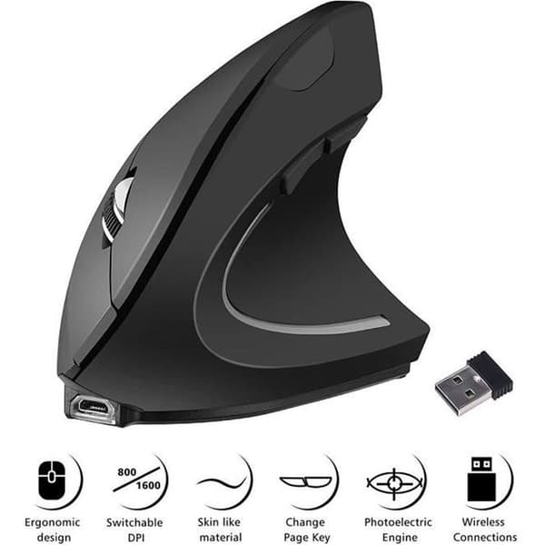 Ergonomisk vertikal USB uppladdningsbar trådlös optisk vertikal mus, optisk uthållighet med hög precision för PC-Mac