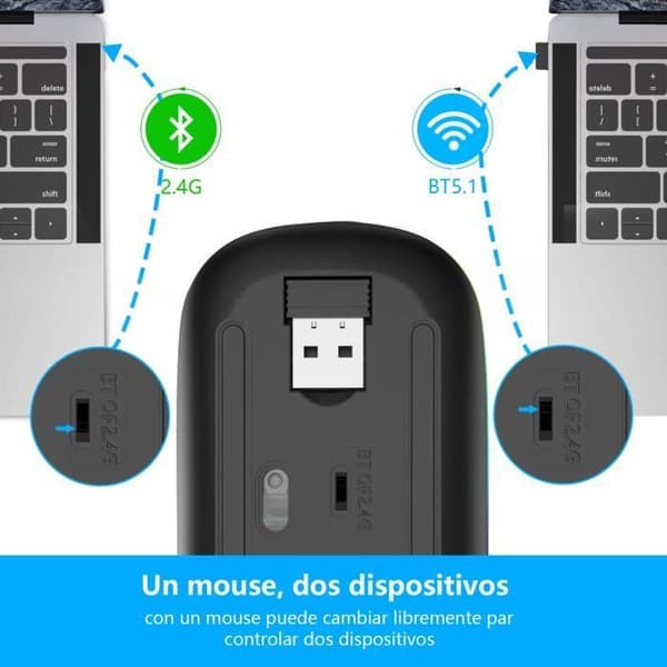 Uppladdningsbar trådlös mus, 7 färger bakgrundsbelyst mus med 2,4 GHz mini USB-mottagare, spelmus