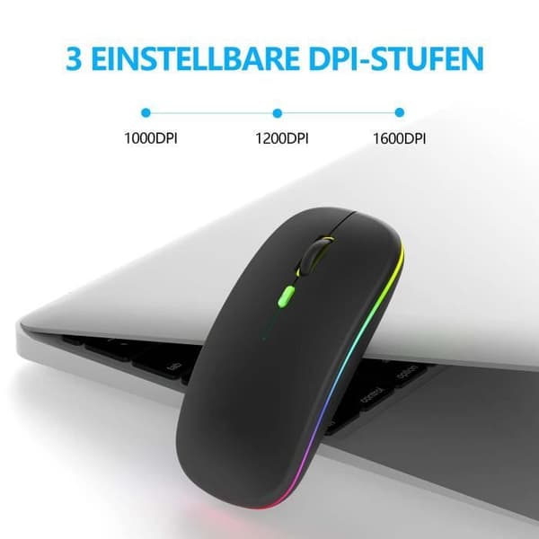 Uppladdningsbar trådlös mus, 7 färger bakgrundsbelyst mus med 2,4 GHz mini USB-mottagare, spelmus